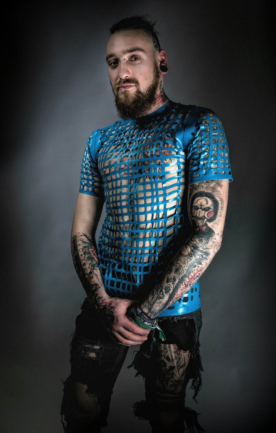 Image of Latex Mesh T-Shirt in Sky Blue Or Any Colour