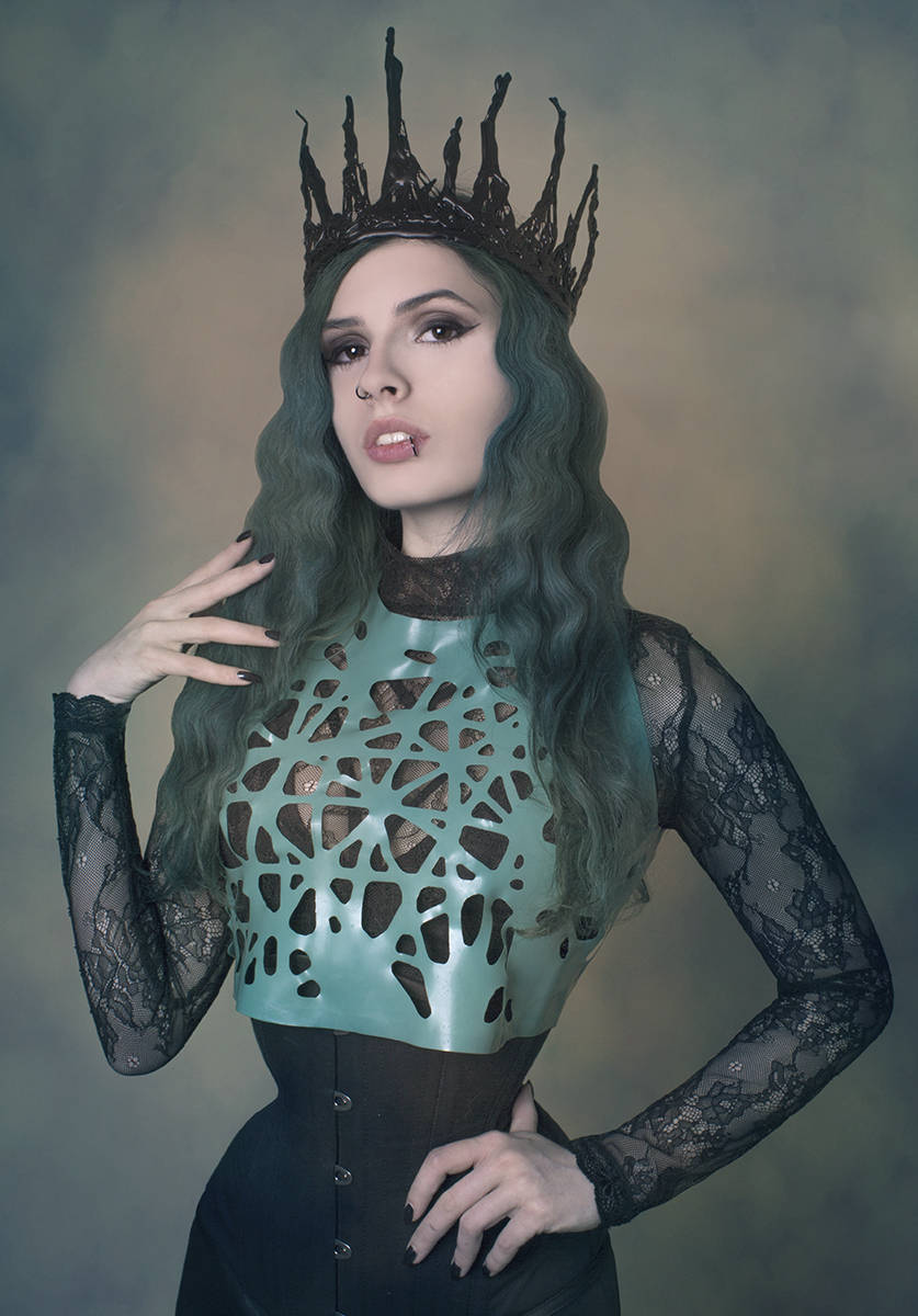 Image of Alexa Latex Mesh Crop Top in Teal Or Any Colour