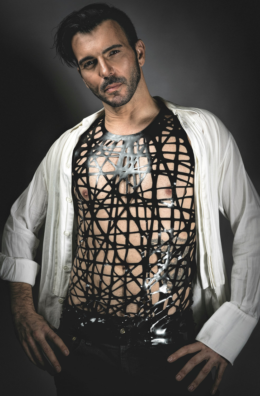 Image of Bird's Nest Mesh Latex Vest in Black Or Any Colour