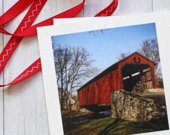 Covered Bridge Greeting Card, Winter Seasonal Greeting, Rustic Christmas Card, Handmade, Farmhouse, Photo Greeting Card, Country Christmas
