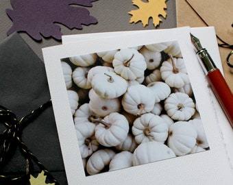 Halloween Greeting Card, Blank Halloween Card, Pumpkin Notecard, White Pumpkin, Autumn Greetings, Pumpkin Harvest, Thanksgiving Card, Fall
