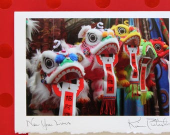 Lunar New Year Card, Lion Dance Photo, Handmade Greeting Card, Good Luck Greeting, Photo Notecard, Lunar Calendar, Chinese Zodiac