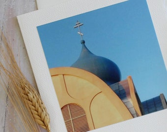 Religious Notecard, Orthodox Church Card, Handmade Greeting Card, Any Occasion Religious Notecard, Modern Architecture, Blue Dome, New York