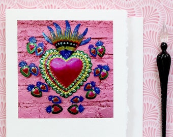 Corazon Photo Card Mexico, Valentine's Day Card, Sweet 16 Card, Quinceañera Card, Heart Milagro, Mexican Travel Photo Card, Pink Heart Card