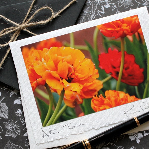 Photo Greeting Card, Handmade Greeting Card, Blank Card, Floral Card, Flower Photography, Any Occasion Notecard, Tulip Photo, Autumn Tones