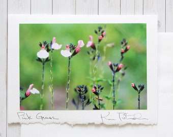 Spring Florals Note Card, Flower Photography Card, Photo Greeting Card, Handmade Greeting, Blank Greeting Card with Envelope, Pink Grass