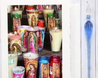 Handmade Religious Card, Virgin of Guadalupe Card, Shrine of Mexico Photo, Virgin Mary Greeting Card, Religion Notecard, Votive Candle Photo