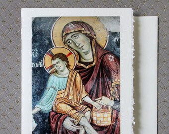 Photo Greeting Card, Orthodox Christmas Notecard, Religious Greeting Card, Blank Iconography Card, Theotokos, Balkans Travel Photography