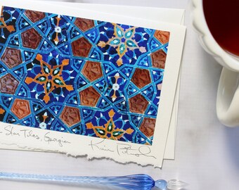 Handmade Greeting Cards, Note Card, Blank Card, Tile Pattern, Photo Greeting Card, Travel Photography Republic of Georgia, Blue Star Tiles