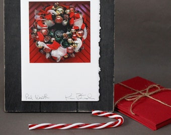 Christmas Card, Christmas Note, Christmas Greeting Card, Blank Christmas Card, Holiday Handmade, Seasonal Winter Photography, Red Wreath