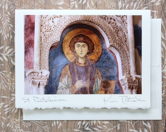 Orthodox Get Well Card, St. Panteleimon Healing Greeting Card, Handmade Religious Greeting Card, Monastery Photo, Orthodox Healing Notecard