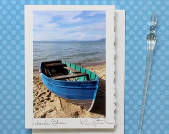Boat and Lake Photo, Photo Greeting Card, Card for Man, Miss You Card, Father's Day Card, Sympathy Card, Macedonia Photo, Lakeside Blues