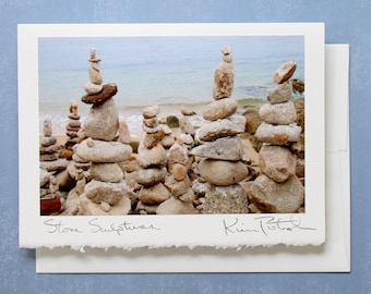 Summer Birthday Card, California Beach Photo, Beach Cairn, Anniversary Greeting Card, Handmade Greeting Card, Handmade Note, Zen Beach Photo