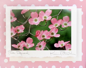 Pink Dogwood Photo Card, Wedding Engagement Card, Baby Shower Card, Spring Florals, Flower Photo Greeting, Handmade Luxury Greeting Card