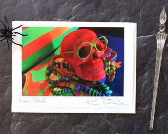 Halloween Greeting Card, Hocus Pocus Skeleton, Handmade Halloween Greeting Card, Halloween Skull Card, Blacklight Photography, Neon Skull