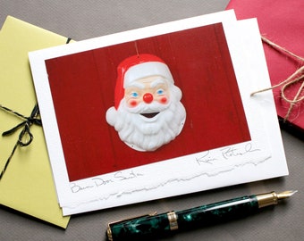 Christmas Greeting Card, Christmas Card, Santa Card, Holiday Handmade Greeting Card, Santa Claus Card, Christmas Kitsch, Barn Door Santa