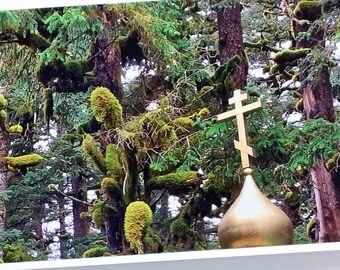 Orthodox Card, Handmade Religious Greeting Card, Orthodox Greeting Card, Spruce Island Alaska, Panorama Photo Print, Special Edition, OCA