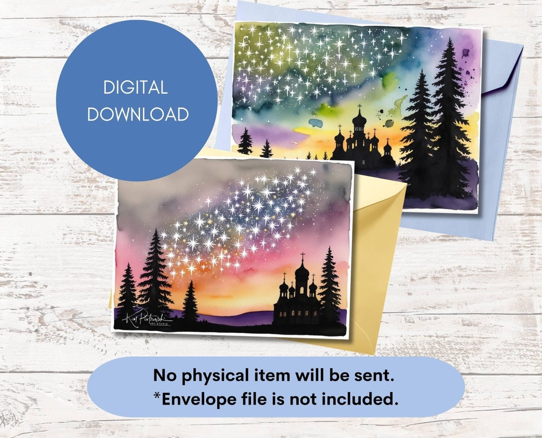 Greeting Card Set, Orthodox Printable Card, Country Church Illustration ...