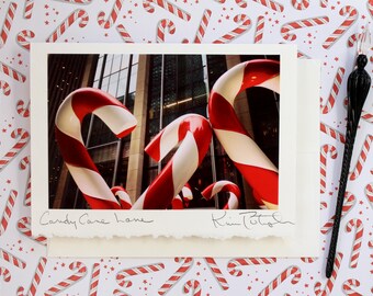 Christmas Card, Peppermint, Candy Cane Lane, Holiday Card, City Avenue Photo, Photo Notecard, Blank Christmas Card, Holiday Handmade, NYC