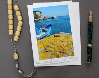 Fishing Nets, Greece, Handmade Greeting Card, Greek Island, Travel Photography, Any Occasion Card, Blank Handmade Notecard, Summer Birthday