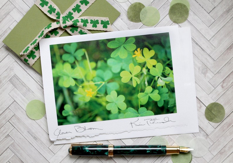 St. Patrick's Day Greeting Card, Irish Greeting, Photo Greeting Card, Luxury Handmade Card, Travel Photography, Shamrocks Card, Clover Bloom image 1