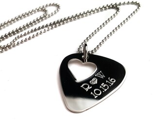 Couples guitar pick, Stainless Steel Guitar Pick Unisex, Personalized Guitar Pick, Engraved jewelry, Custom Gifts for him, Engraved Jewelry