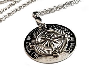 Difficult Roads Often Lead to Beautiful Destinations + Compass Necklace, Jewelry, Engraved Jewelry