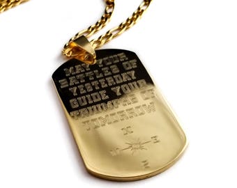 Inspirational Necklace + Gold Steel Personalized Dog Tag,  Compass Necklace, Gifts For Him, Engraved Dog Tag, Personalized Steel Dog Tag,