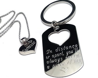 Sein und Sie Schlüsselanhänger Halskette Set, Jahrestagsgeschenk, personalisierte Geschenke, Gravur Paare Schmuck, benutzerdefinierte Paare Geschenkset, Schmuck, Geschenk
