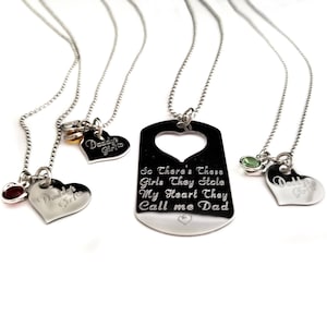 So There&#39;s This Girl Personalized Father Three Daughter Necklace Set, Engraved Father Daughter Set, Custom Engraved Father Daughter Gift
