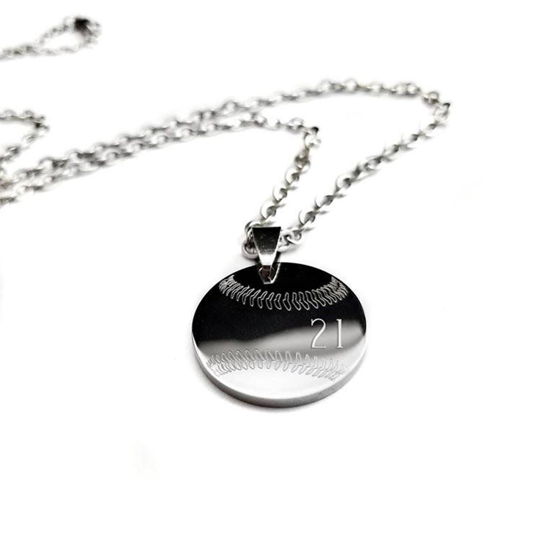 Baseball Pendant Necklace Baseball Dog Tag Pendant Sports Etsy