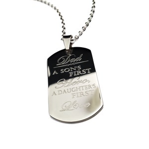 A Son&#39;s First Hero, A Daughter&#39;s First Love Personalized Dog Tag For Dad, Stainless Steel Dog Tag Necklace, Custom Dog Tag For Father&#39;s Day