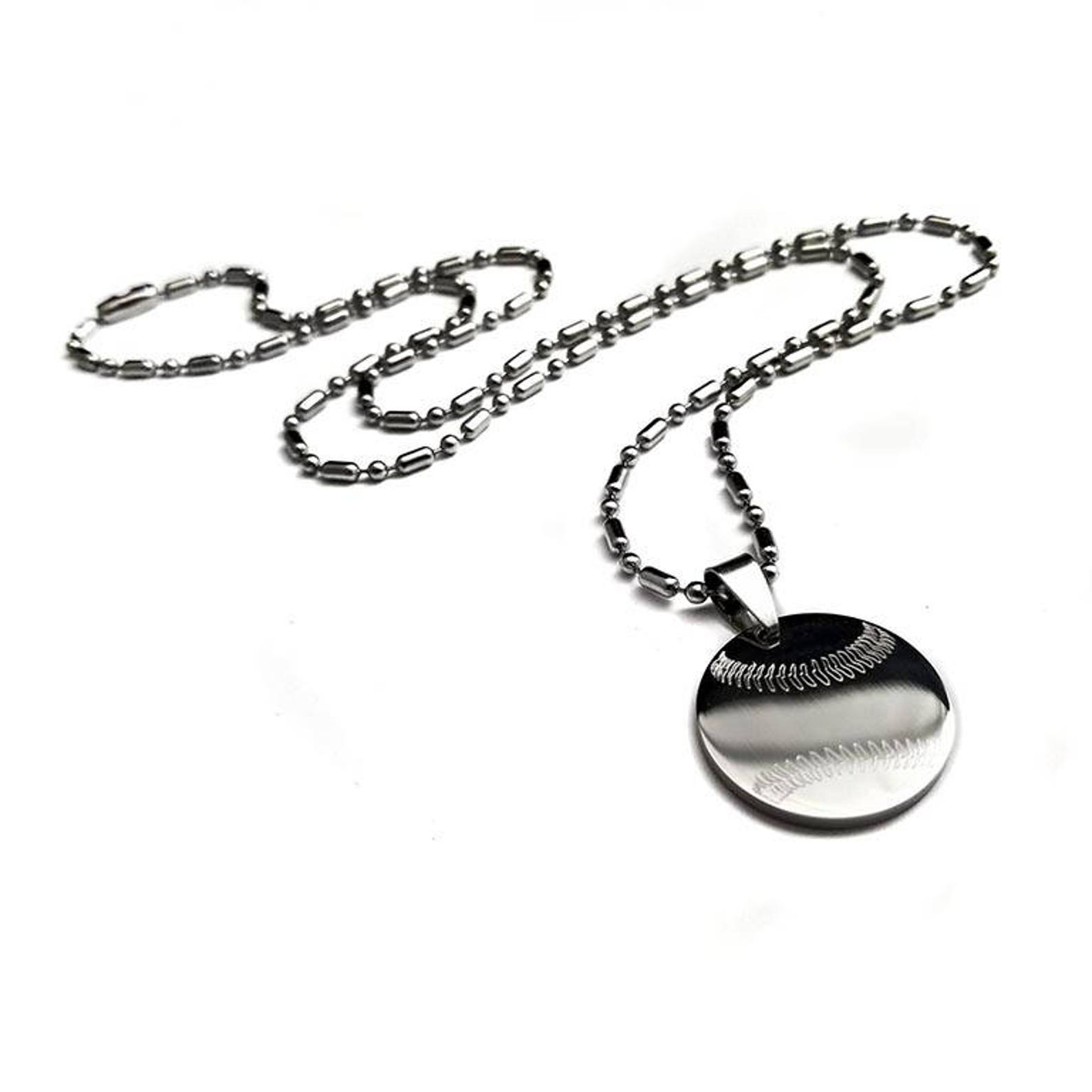 Baseball Pendant Necklace Baseball Dog Tag Pendant Sports Etsy