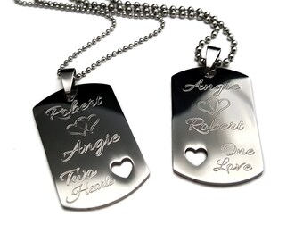 Couples Medium Dog Tag + Two hearts + One Love + His and Hers Dog Tag + Couples Jewelry + Medium His and Her