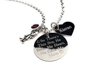 So there's this boy who stole my heart, Mother Son Jewelry + Son Mom necklace + Engraved Jewelry + Personalized Jewelry + Mothers day gift