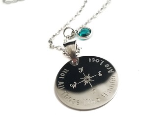 Personalized Compass Necklace, Hand stamped quote jewelry, Compass jewelry, Gifts for Her