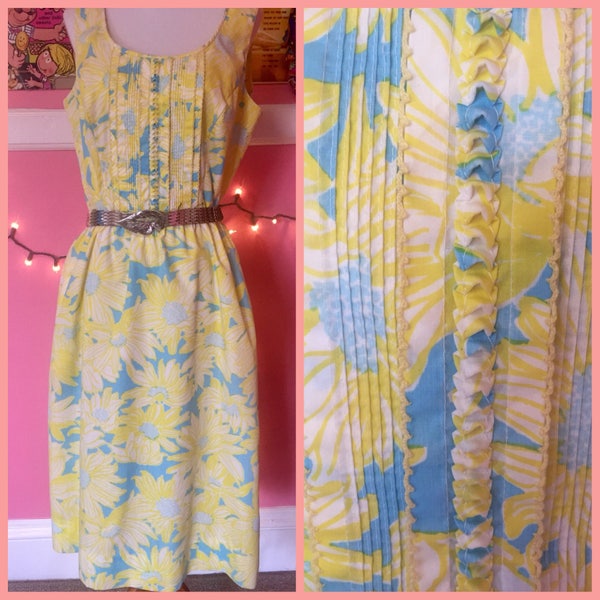 60s Original Lilly Pulitzer yellow and blue floral dress size large
