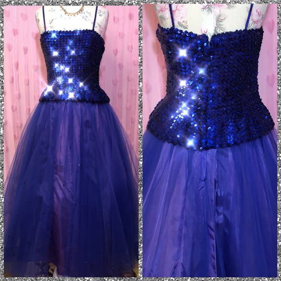 80s Does 50s Deadstock Couture Royal Blue Sequin Dress With Etsy