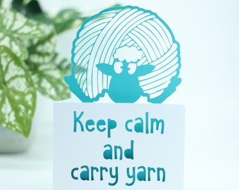 Keep Calm and carry yarn, a notecard greetings card for a knitter, knitting themed card, birthday card for her or him, card for a friend