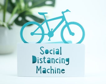 Social Distancing Machine Bicycle Card: Paper Cut Cyclist Birthday