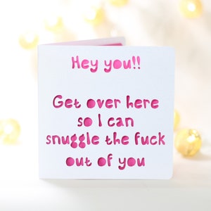 Hey tu viens ici pour que je puisse te blottir, drôle, Carte pour lui elle, femme mari petit ami anniversaire, carte sarcastique