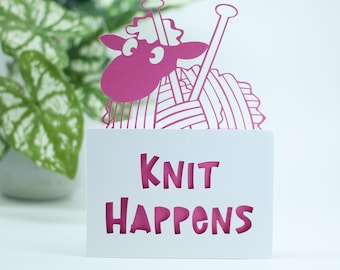 Knit Happens Notecard: Knitting Birthday Card for Friend