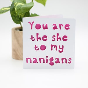 Vous êtes la she à mon Nanigans, carte manigances, carte d’anniversaire gay, carte pour lui, carte pour le meilleur ami, carte pour petite amie, carte pour femme