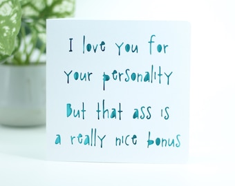 Bonus Ass, silly, funny birthday, Card for him, husband boyfriend birthday, snarky card, sarcastic card,no gift card, snarky birthday card