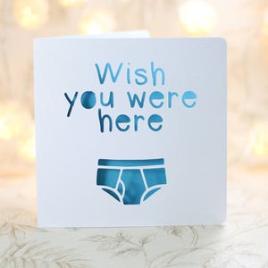 Wish you were here, Sexy birthday card, sexy missing you, boyfriend husband card, girlfriend wife card, underpants, inappropriate, gay card