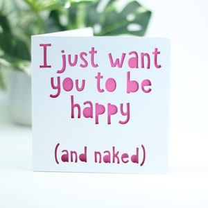 Happy and Naked Card, Silver Papercut Handmade Greeting Card