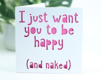Happy and Naked Card, Silver Papercut Handmade Greeting Card
