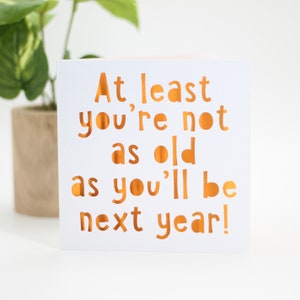 At least you're not as old as you'll be next year, birthday card, happy birthday card, gay birthday card, snarky birthday, old age card image 3