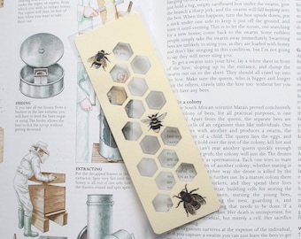 Honey Bee Silhouette paper cut Bookmark, honey comb and honey bees to mark your place in your favourite books
