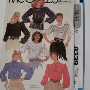 Vintage 1982 McCall's 8339 sewing pattern misses' blouse in size 10 image 1